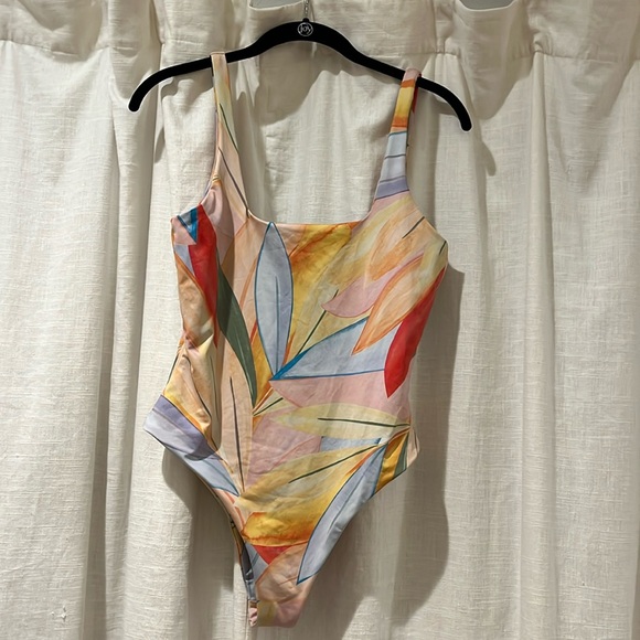 Anthropologie x Saint Maddox Square Neck One-Piece Swimsuit Peach Large - Picture 5 of 9